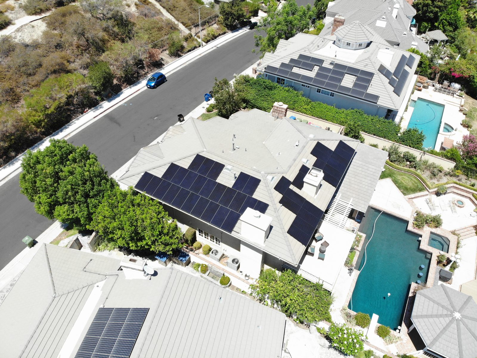 Aerial view of a completed solar install